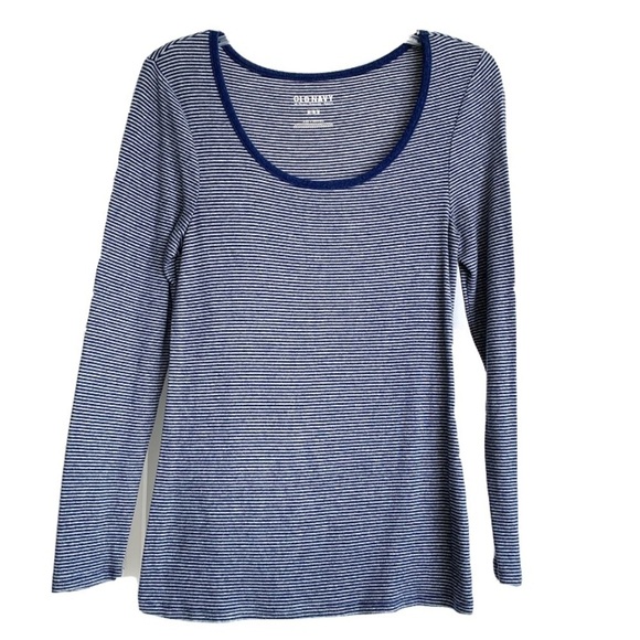 Old Navy Blue & Gray Stripe Long Sleeve Blouse Top size Medium - Picture 1 of 7